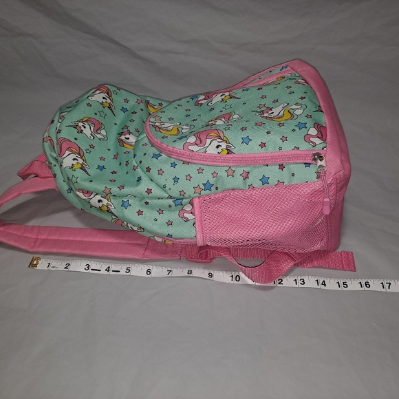Unicorn 🦄 Backpack Girl's 15-inch Pink and Green 4 Compartments Back to School - Picture 9 of 10